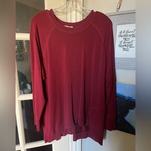 Workshop Republic 1X Cross Hem Clothing Maroon Long Sleeve Sweatshirt
